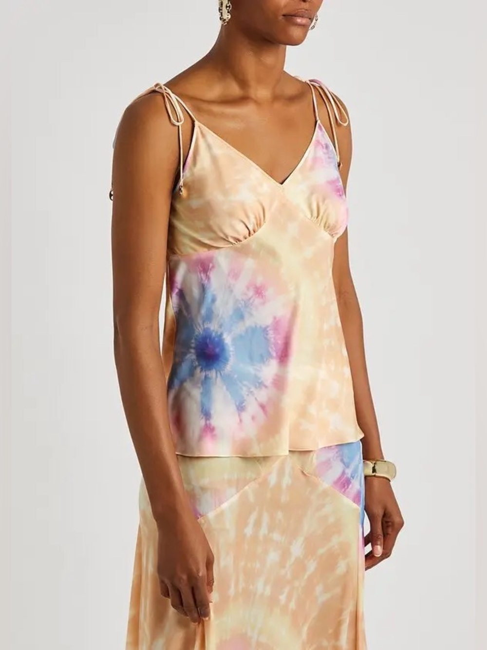 Rabanne Gathered Tie-Dyed Satin Camisole Top
